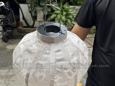 Lồng đèn vải Hội An Trắng lớn nhiều cỡ [Cao cấp - Vải gấm lụa] D20-40cm LDEN-VAI-09